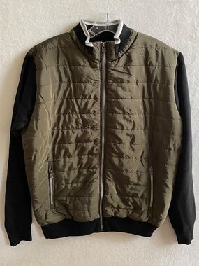🔥NWT Bomber Jacket Green Black Mixed Media Puffer Vest Coat Gorpcore - Medium